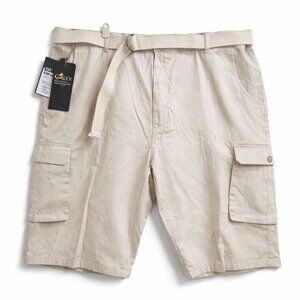 Galaxy by Harvic Mens Cargo Shorts Stone Size 48 Belted NWT 100% Cotton